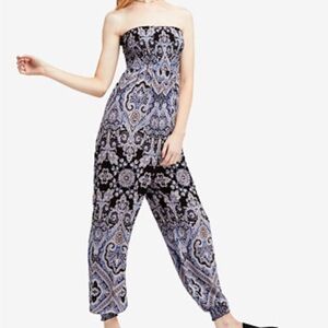Free People Thinking of You Printed Strapless Jumpsuit Boho
